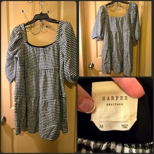 Black & White Checkered Babydoll Dress